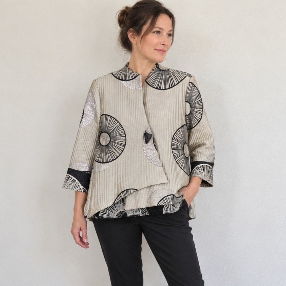 IC by Connie K Women Jacket Medium Silver Pleated Geometric Metallic Avant Garde
